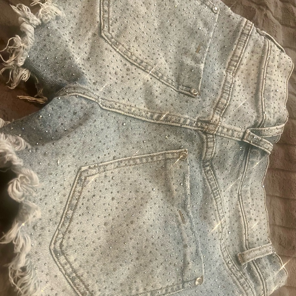 Women's Sparkling Light Blue Jean Shorts